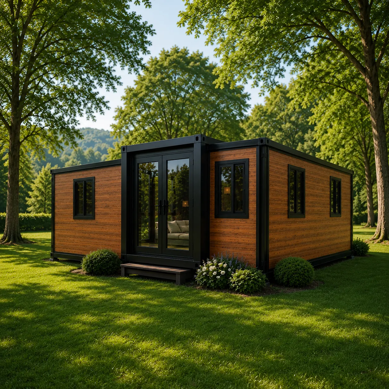 Modern modular container house on green lawn — AddLine Technologies