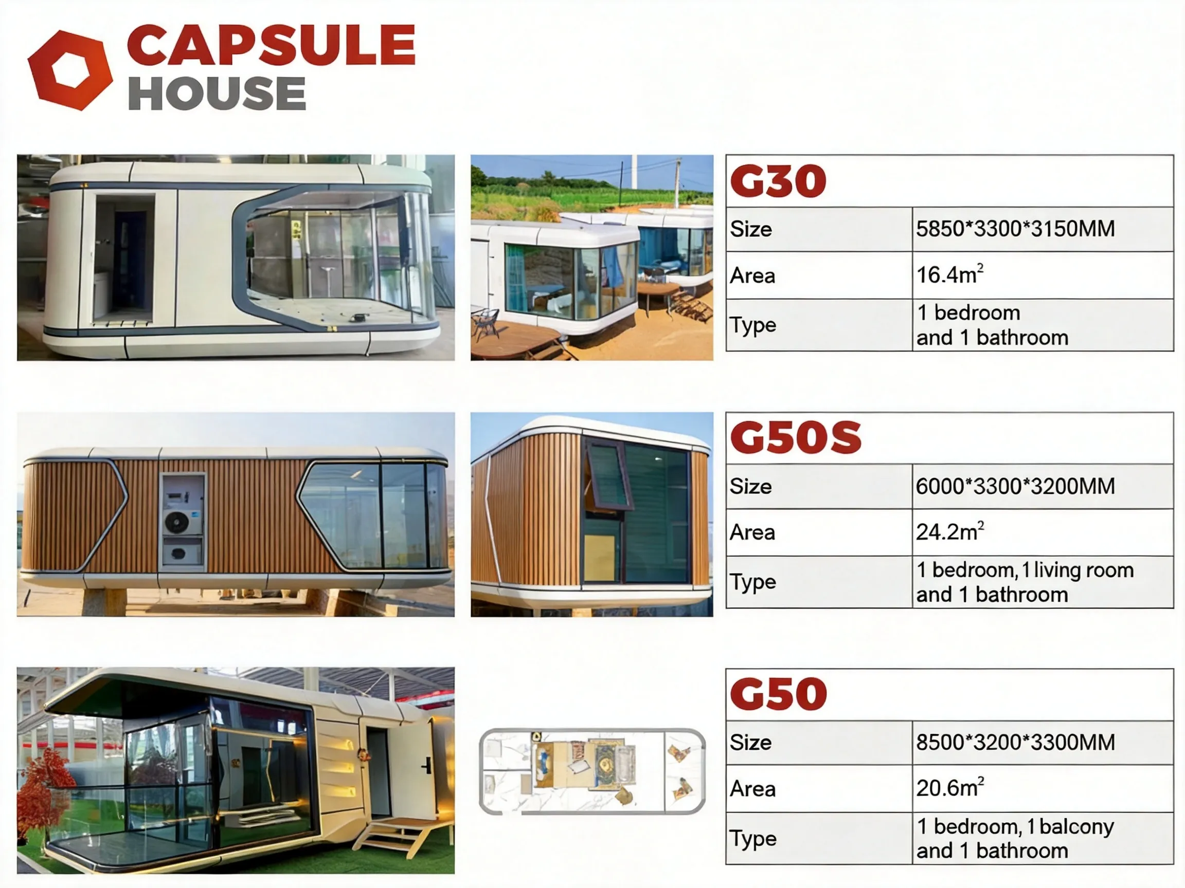 Capsule house G30, G50S, G50 — futuristic modular capsule modules