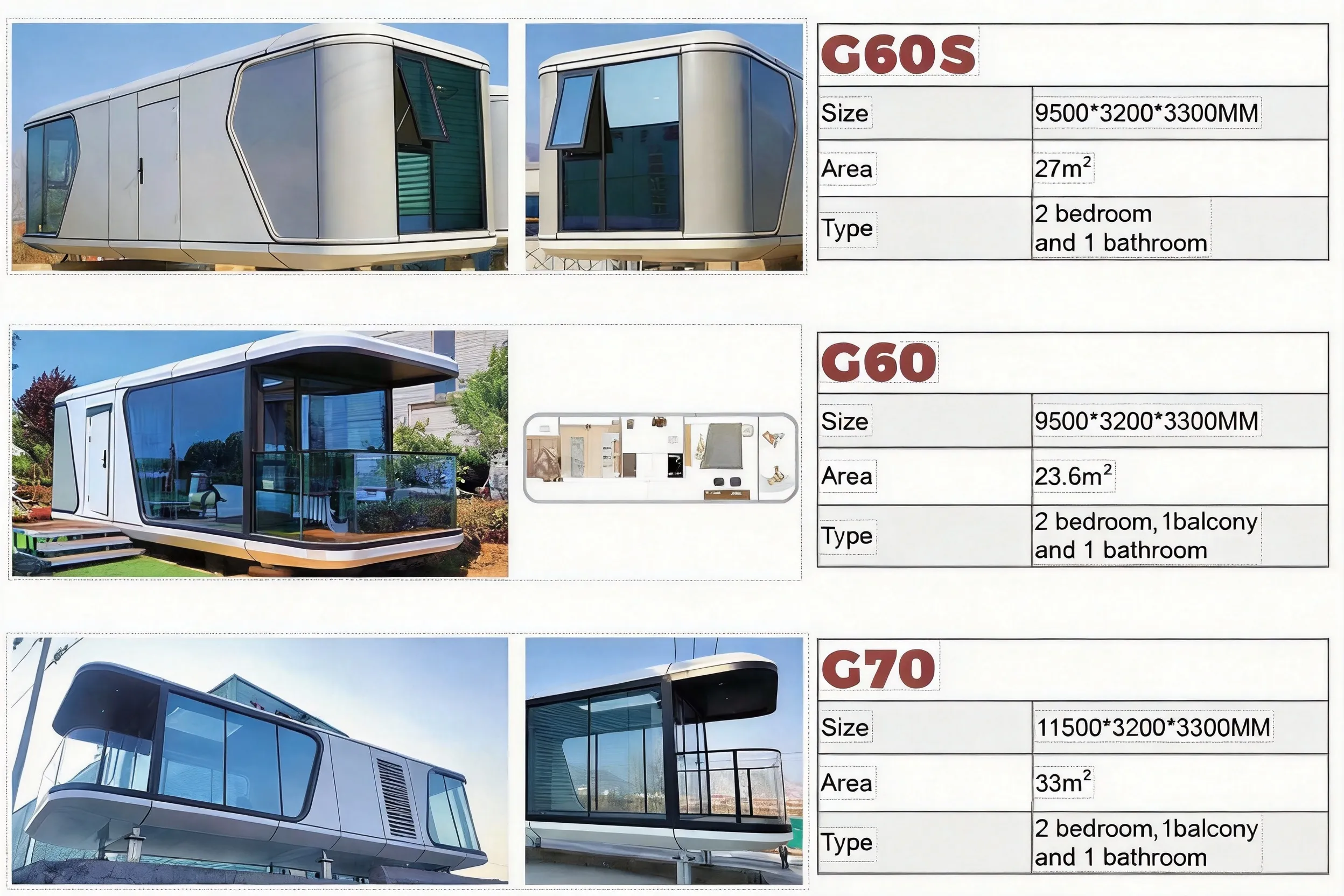 Capsule house G60S, G60, G70 — premium capsule modules with panoramic glazing